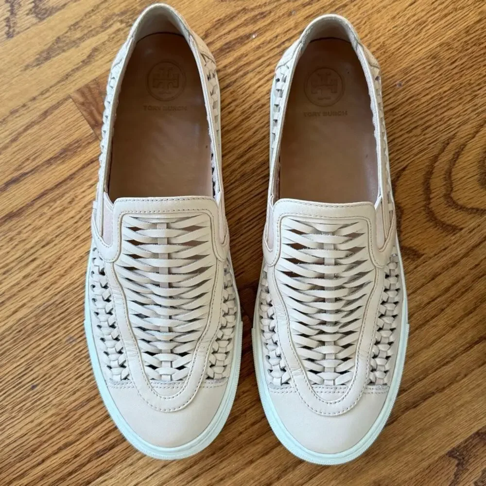 Tory Burch Huarache 2 Woven Slip-On Blush Leather 8.5 Sneakers